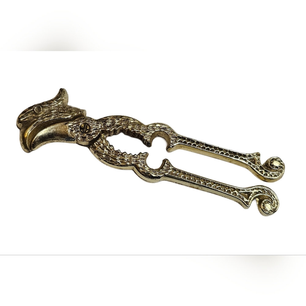 Figural Eagle Head Decorative Nut Cracker Bottle Opener Kitchen Tool Gold Tone
